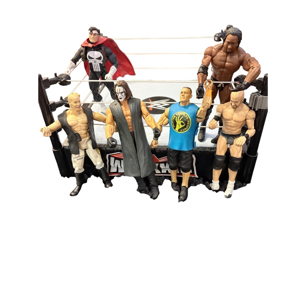 WWE Wrekkin Ring & 6 Action‎ Figure Lot John Cena Sting Booker T Punisher Custom